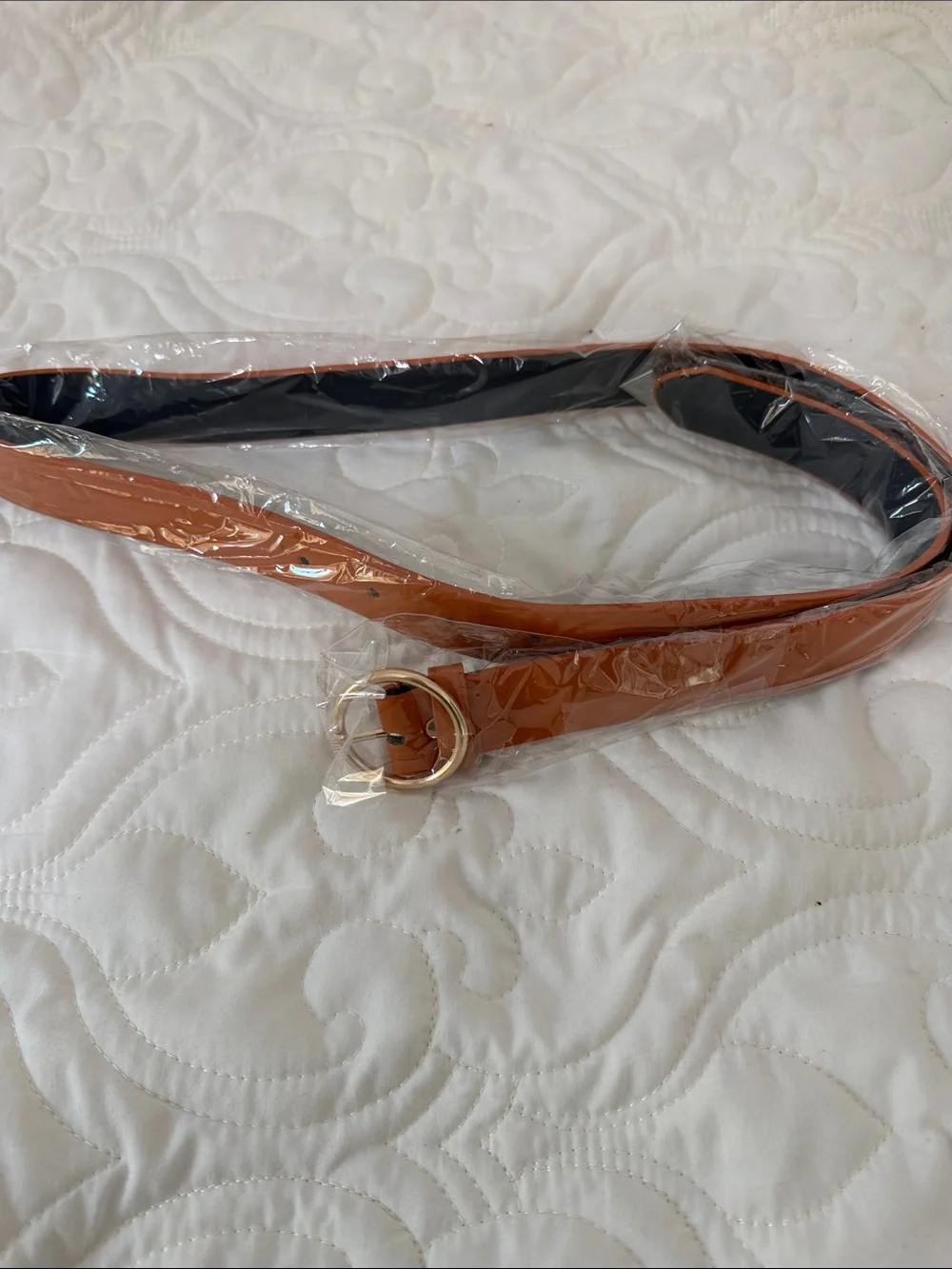 Brown Women’s Belt with Gold Ring Buckle